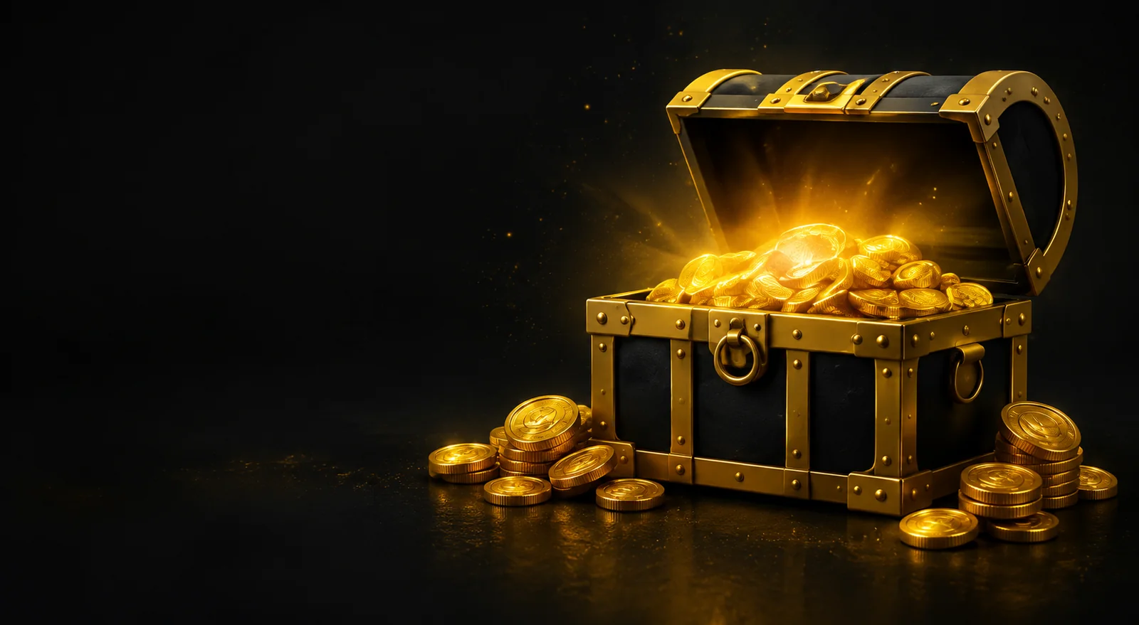 Geöffnete goldene Schatztruhe mit Münzen